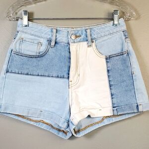 PacSun Light Blue and White Patchwork Jean Shorts. Size 25